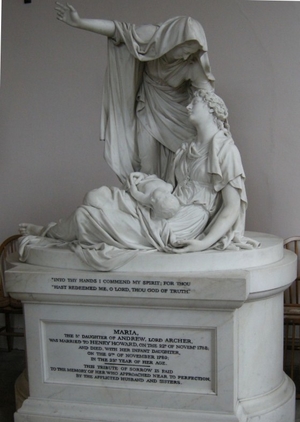 Joseph Nollekens (1737–1823) was the leading English sculptor of the late eighteenth century. The work Wordsworth praises marks the tomb of Lady Maria Howard of Corby Castle, who died giving birth to a stillborn daughter in 1789. Commissioned by her husband, it was completed and installed in 1806. The monument inspired two Wordsworth sonnets in 1833: “Monument of Mrs. Howard” and “Suggested by the Forgoing.” Photo: Ashley Columbus, Wikimedia Commons. 