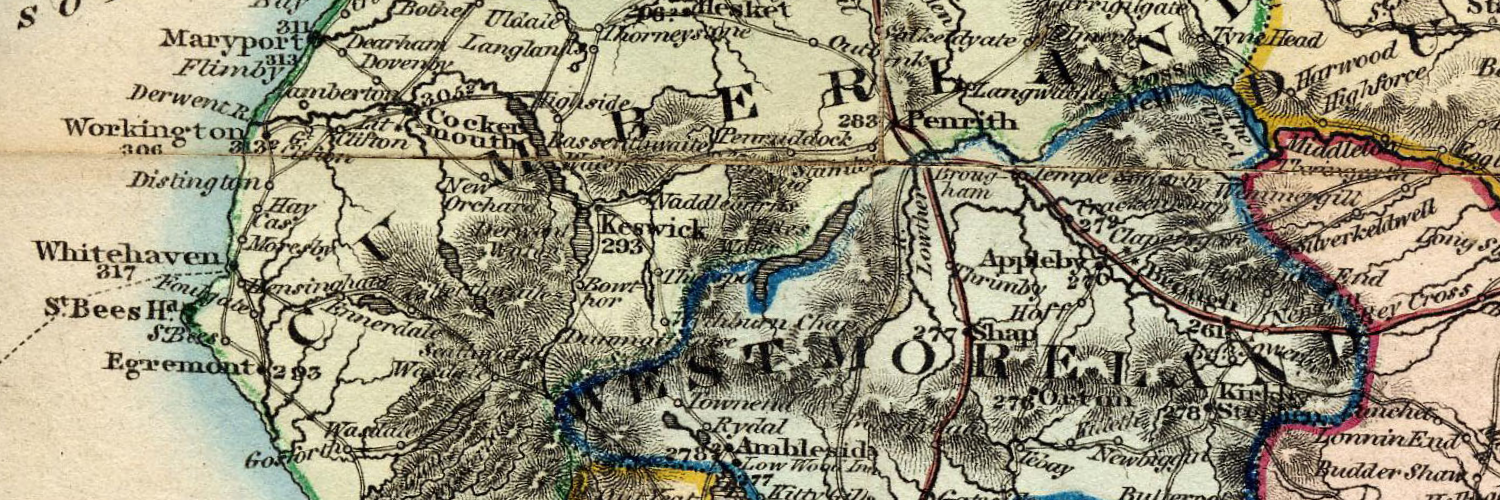 Colorized historical map of the Lake District