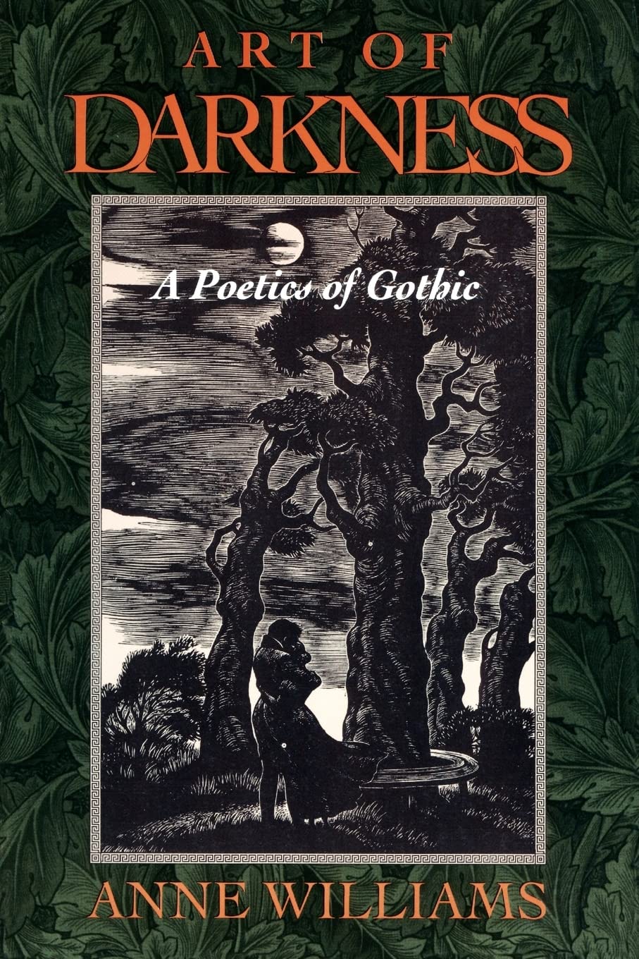 Color image of the dark green front cover of Anne William's book titled "Art of Darkness" written in orange font.