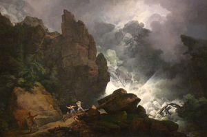 As Owen and Smyser note, this passage almost certainly alludes to J.M.W. Turner (1775-1851), who painted a series of Alpine landscapes after returning to England from Switzerland in 1802. Wordsworth might also have been thinking of Philip James de Loutherbourg (1740-1812), the German-born but London-based painter of Avalanche in the Alps (1803). Illustration: De Loutherbourg’s Avalanche in the Alps (Wikimedia Commons).