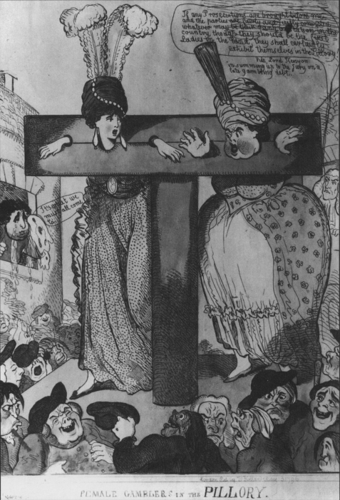 two upper-class women in the stocks