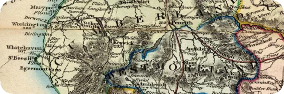 Colorized historical map of the Lake District