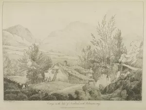 cottage with mountains in the background